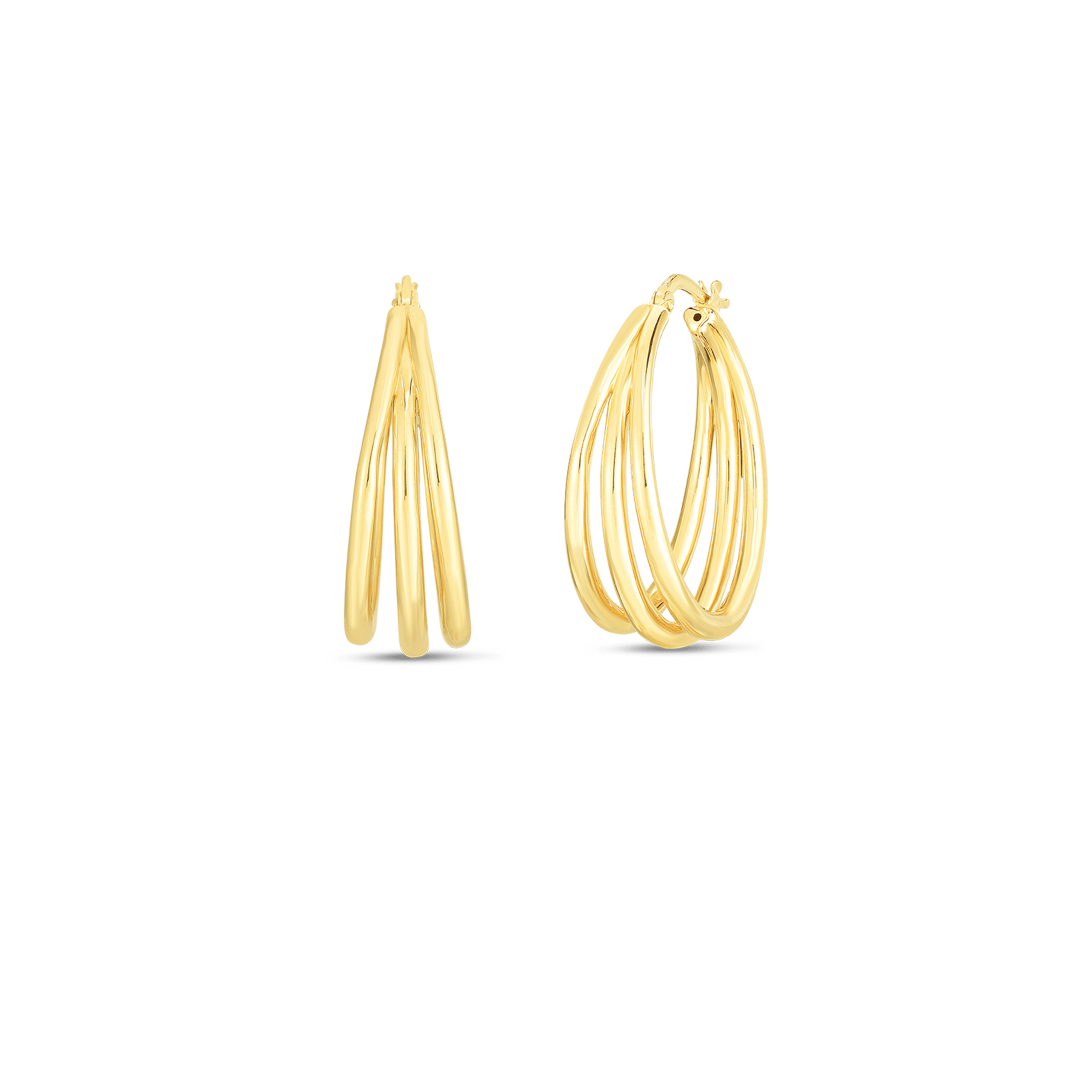 18K YELLOW DESIGNER GOLD GRADUATED THIN TRIPLE HOOP EARRINGS